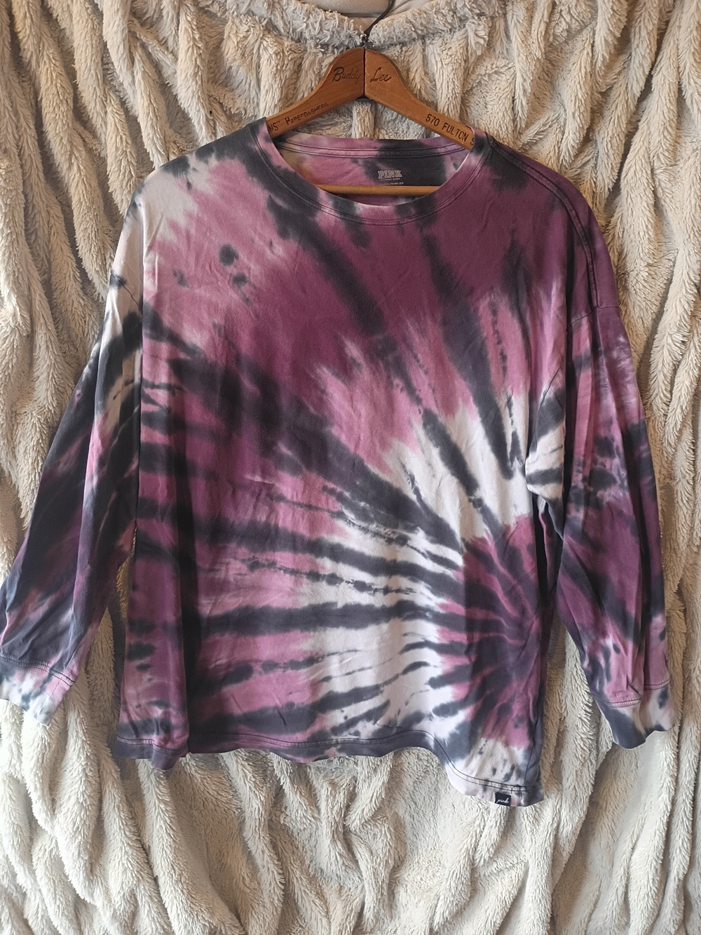PINK Victoria's Secret Purple & Black Spiral Tie-Dye Long Sleeve Tee O/S